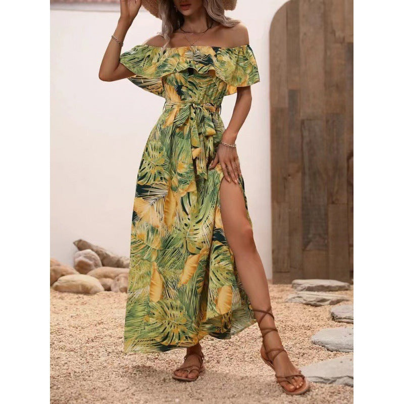 Damen Maxikleid mit Off-Shoulder-Ausschnitt und tiefem Schlitz WW