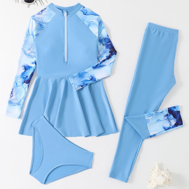 Damen Sportliches Schwimmanzug-Set mit langärmligem Oberteil und figurbetonenden Leggings WW