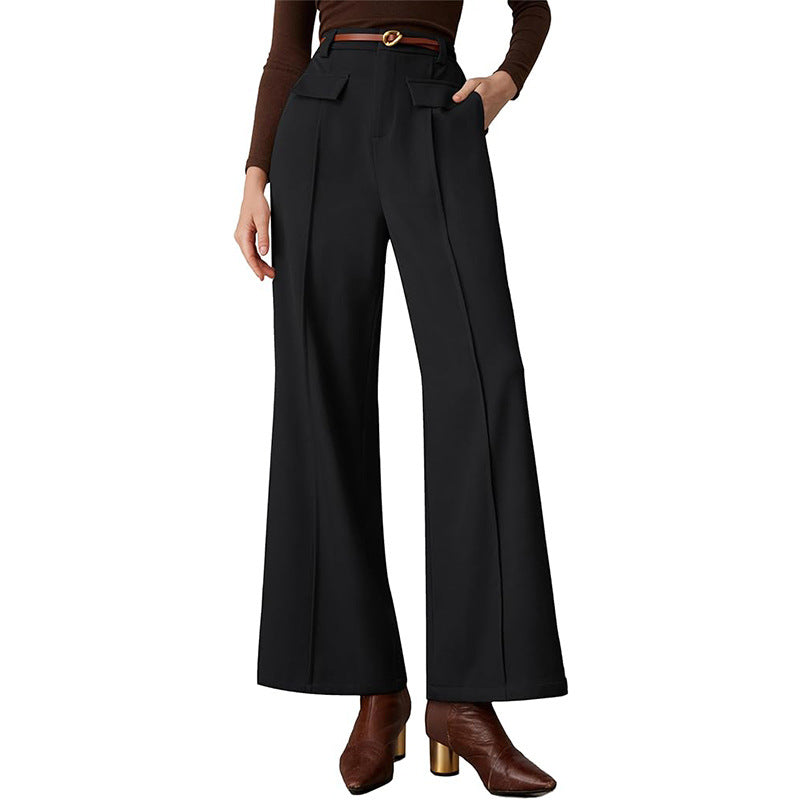 Damen elegante weite Anzughose mit Falten und seitlichen Taschen WW