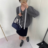 Damen Strickjacke mit dekorativen Spitzen-Details WW