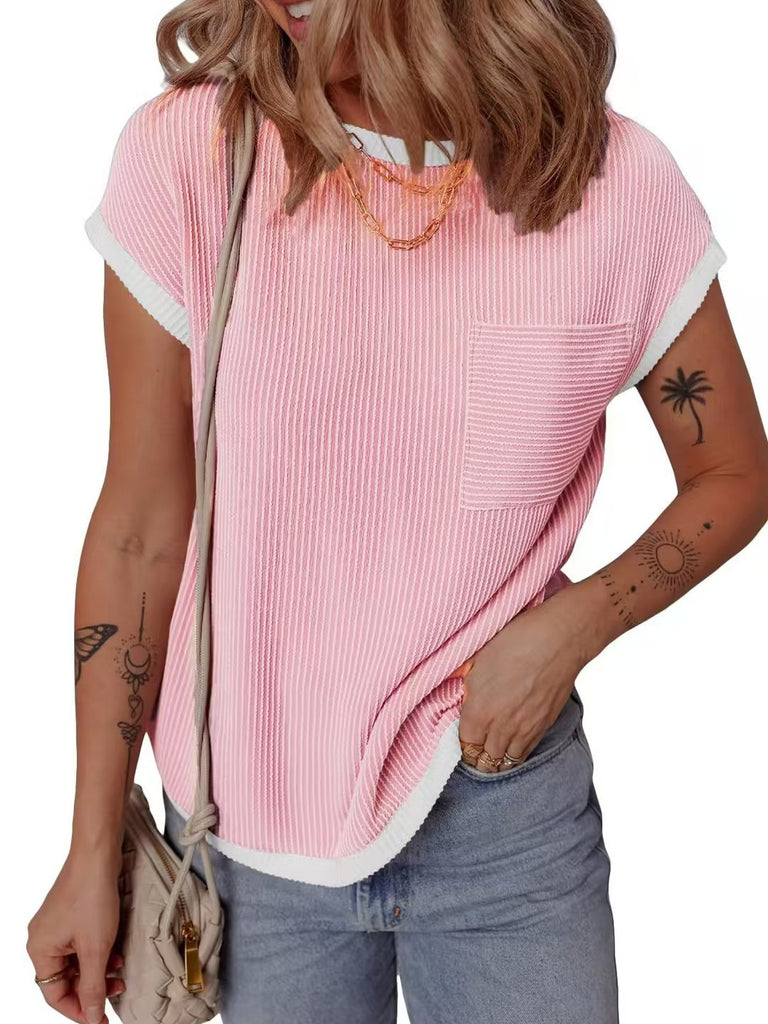 Damen Casual Strukturiertes Pocket Tee WW