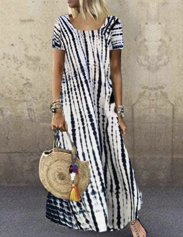 WW | Kurzarm Gemustertes Maxikleid