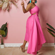 Damen asymmetrisches Wickelkleid mit einem Schulterdesign WW