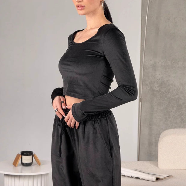 Damen sportliches Crop-Top und weite Hose Set WW