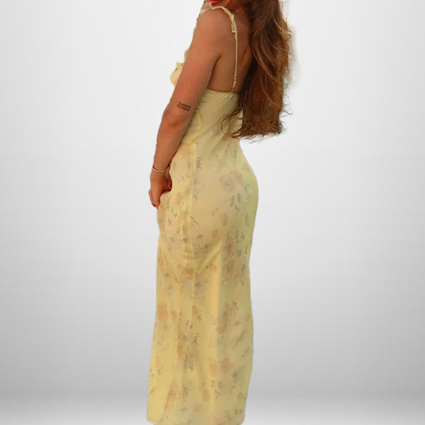 Damen Maxikleid mit zartem Blumenmuster und femininem Rüschendesign WW