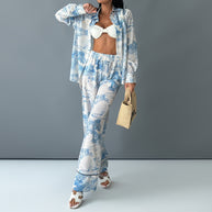 Damen Elegante und bequeme Pyjama-Anzug mit einzigartigem Floral-Design WW