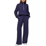 Damen sportliches Sweatset mit hohem Kragen und weitem Bein WW