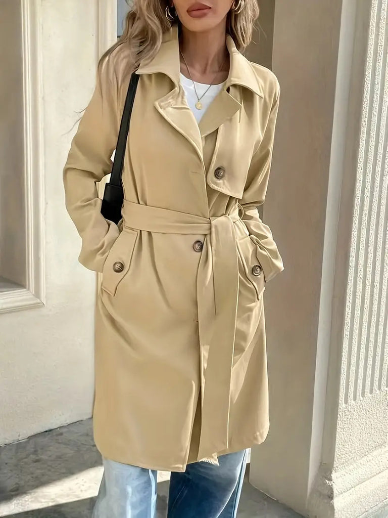 Damen Trenchcoat mit praktischen Taschen und stilvollem Bindegürtel WW