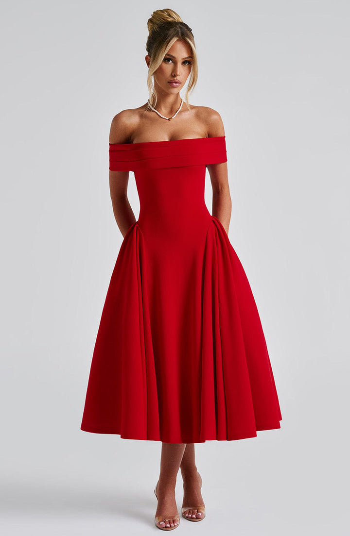 Damen elegantes Abendkleid mit schulterfreiem Design und voluminösem Rock W&W Mode