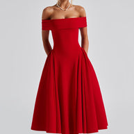Damen elegantes Abendkleid mit schulterfreiem Design und voluminösem Rock WW