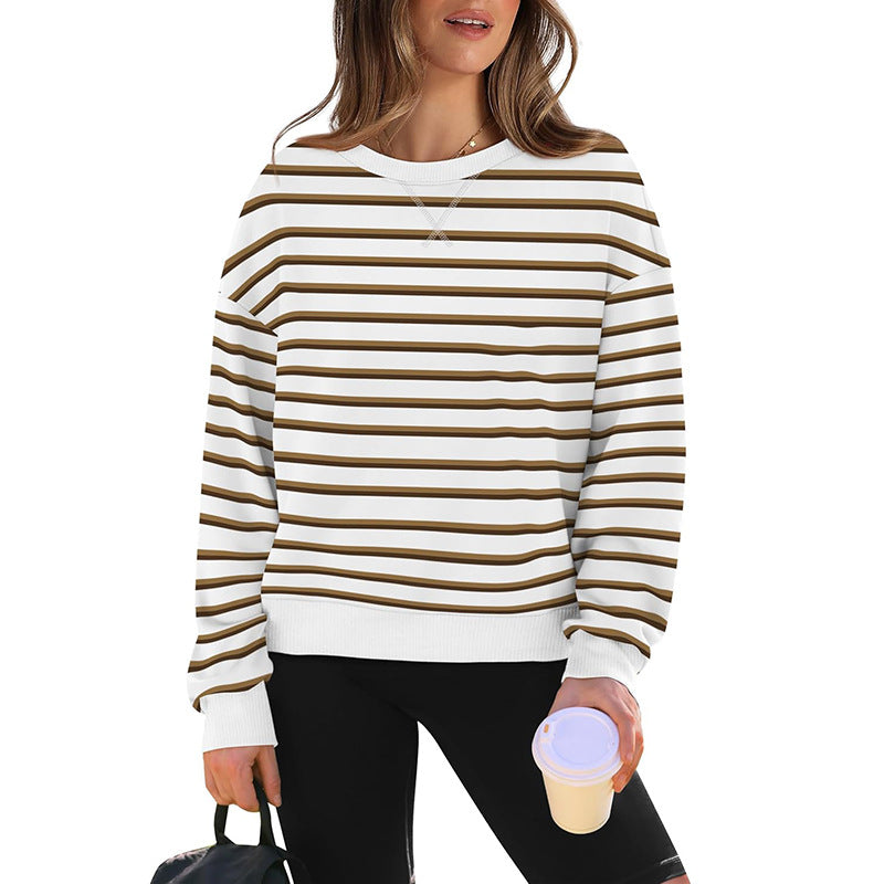 Damen lässiger Sweatshirt mit modernem Streifenmuster und Rundhalsausschnitt WW