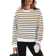 Damen lässiger Sweatshirt mit modernem Streifenmuster und Rundhalsausschnitt WW