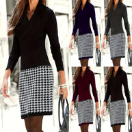 Damen elegantes Kleid mit modernem Kragen und charakteristischem Muster WW