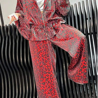 Damen sportlicher Freizeitanzug mit elegantem Leopardenmuster und weiten Hosen WW