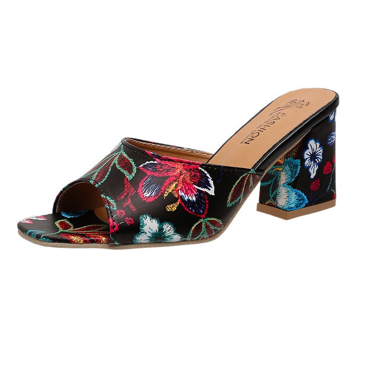 Damen Mules mit floralem Design und komfortablem Blockabsatz W&W Mode