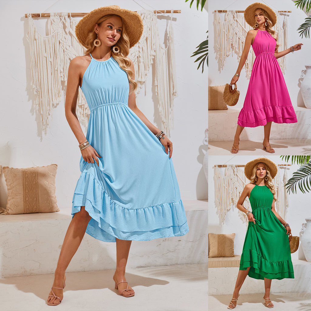 Damen Sommermaxikleid mit rüschendetails und elastischem Bund WW