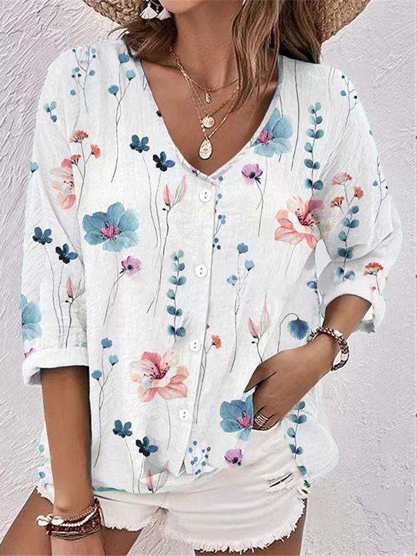 Damen Bluse mit floralem Druck und modernem Knopfdesign W&W Mode