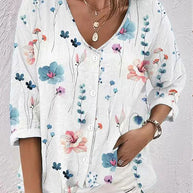 Damen Bluse mit floralem Druck und modernem Knopfdesign WW