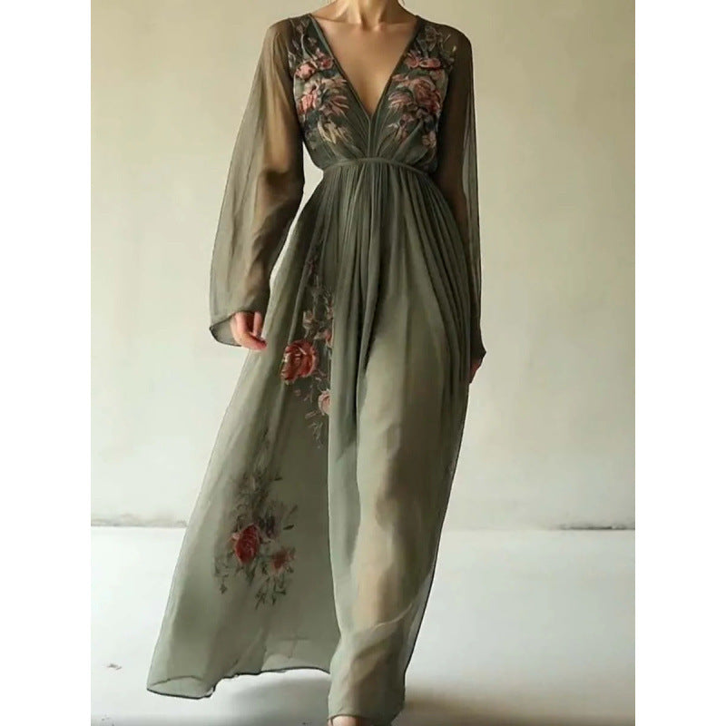 Damen Besticktes Chiffon Maxi Kleid WW