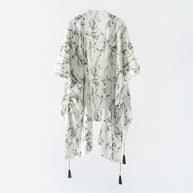 Damen eleganter Kimono mit kunstvollem floralem Muster und fransigen Kanten WW