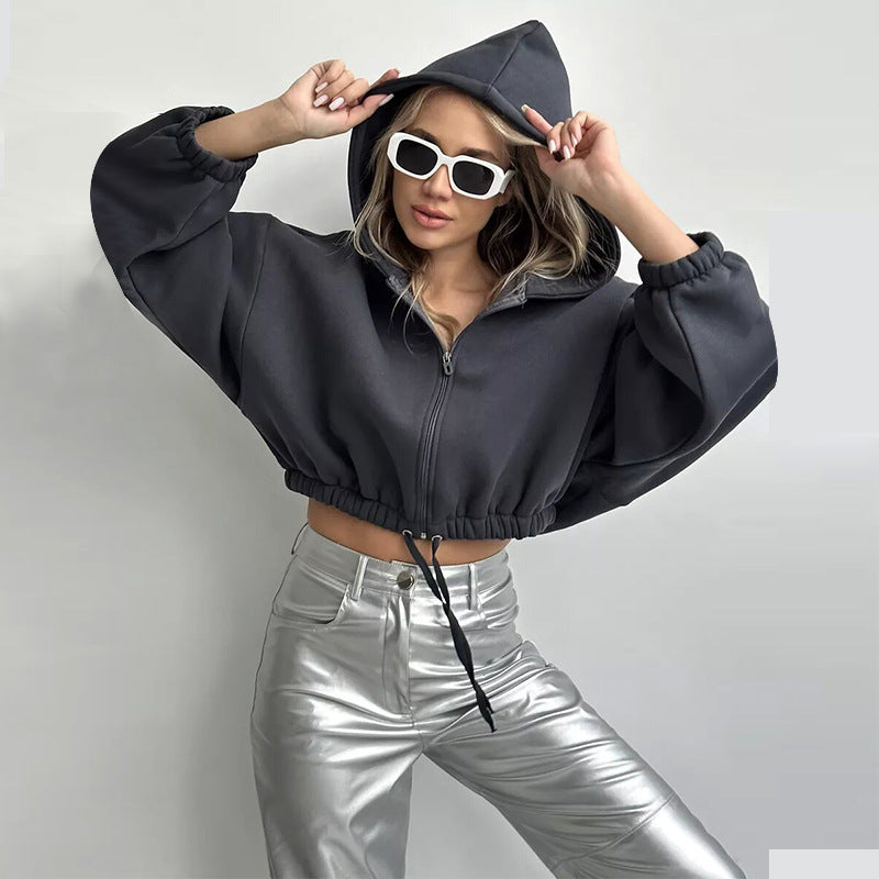 Damen Sportlicher Cropped Hoodie WW