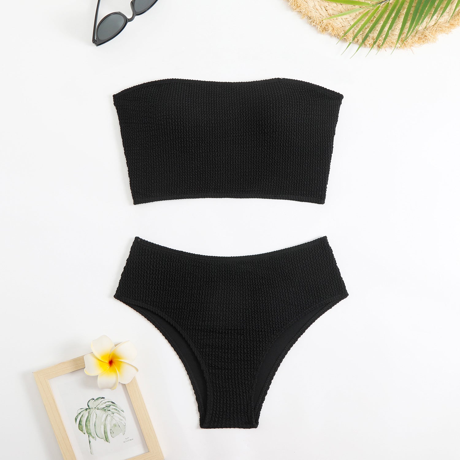 Damen Bandeau-Bikini mit strukturiertem Design und hohem Bund WW