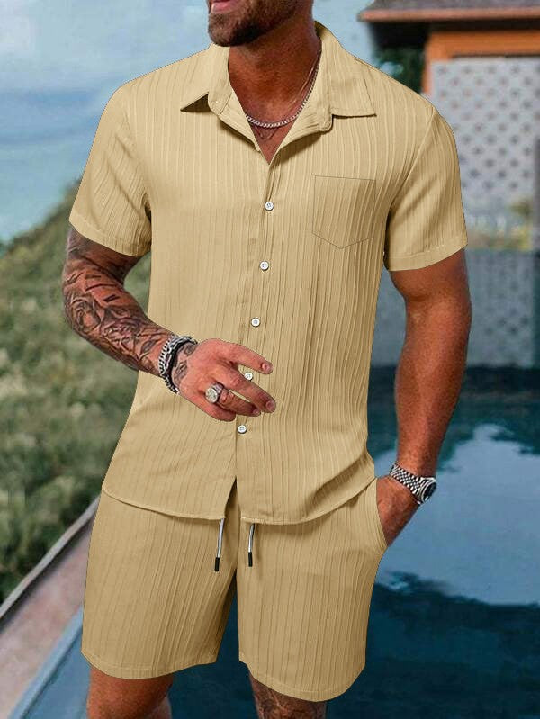 Herren Kurzarm Hemd und Shorts Set mit strukturiertem Design WW