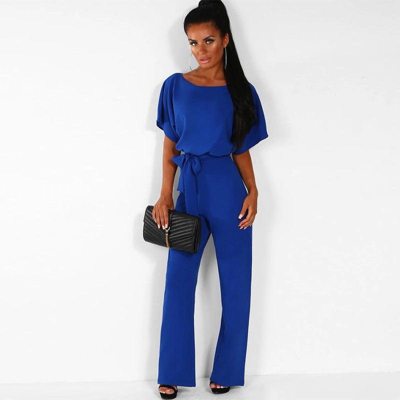 Damen Eleganter Weit Beins Jumpsuit mit Bindegürtel WW