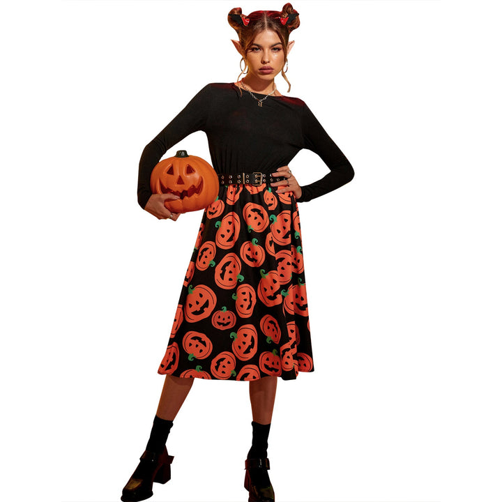 Damen Midikleid mit langen Ärmeln und Halloween-Motiv W&W Mode
