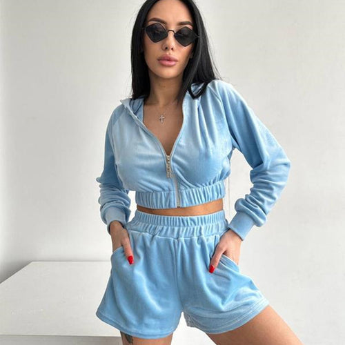 Damen sportliches Fleece Loungewear Set mit Kapuze WW