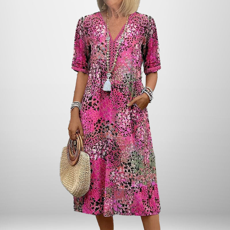Damen Tunika-Kleid mit auffälligem Muster und modernem V-Ausschnitt W&W Mode