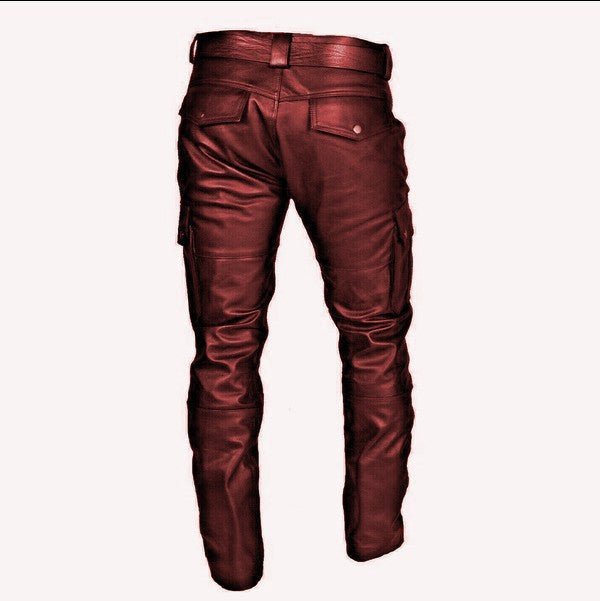 Herren Motorradhose aus Kunstleder mit Cargotaschen