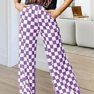 Damen Karierte Palazzo-Hose mit elastischem Bund und praktischen Seitentaschen WW