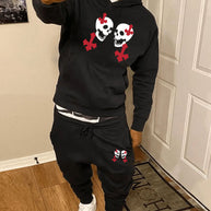 Damen Sportliches Hoodie- und Jogginghose-Set mit kreativem Totenkopfdesign WW