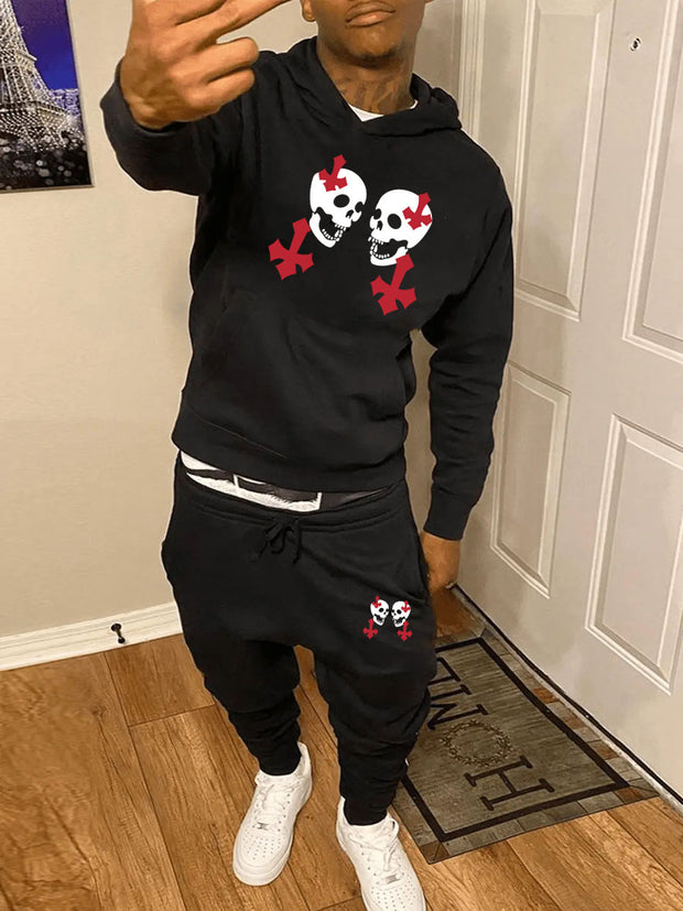 Damen Sportliches Hoodie- und Jogginghose-Set mit kreativem Totenkopfdesign WW