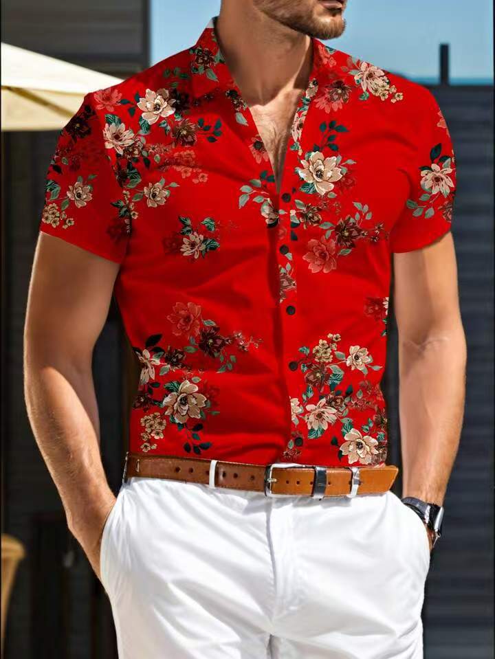 Herren Kurzarm Hemd mit floralem Muster WW