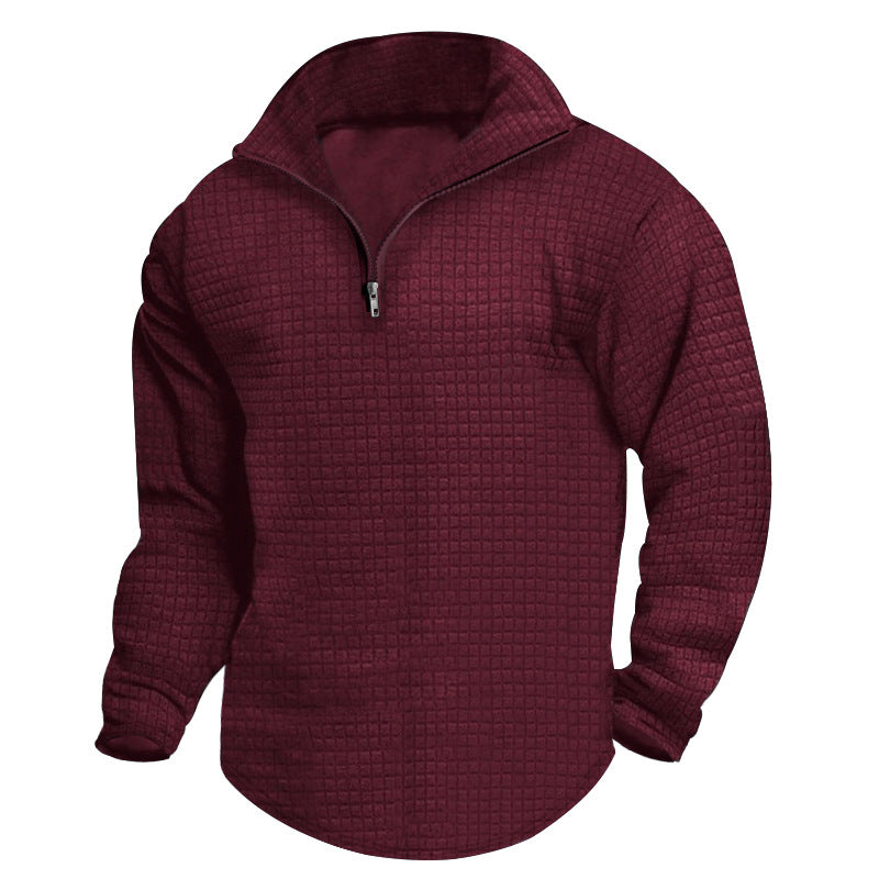Herren strukturierter Fleece-Pullover mit hohem Kragen und halbem Reißverschluss WW