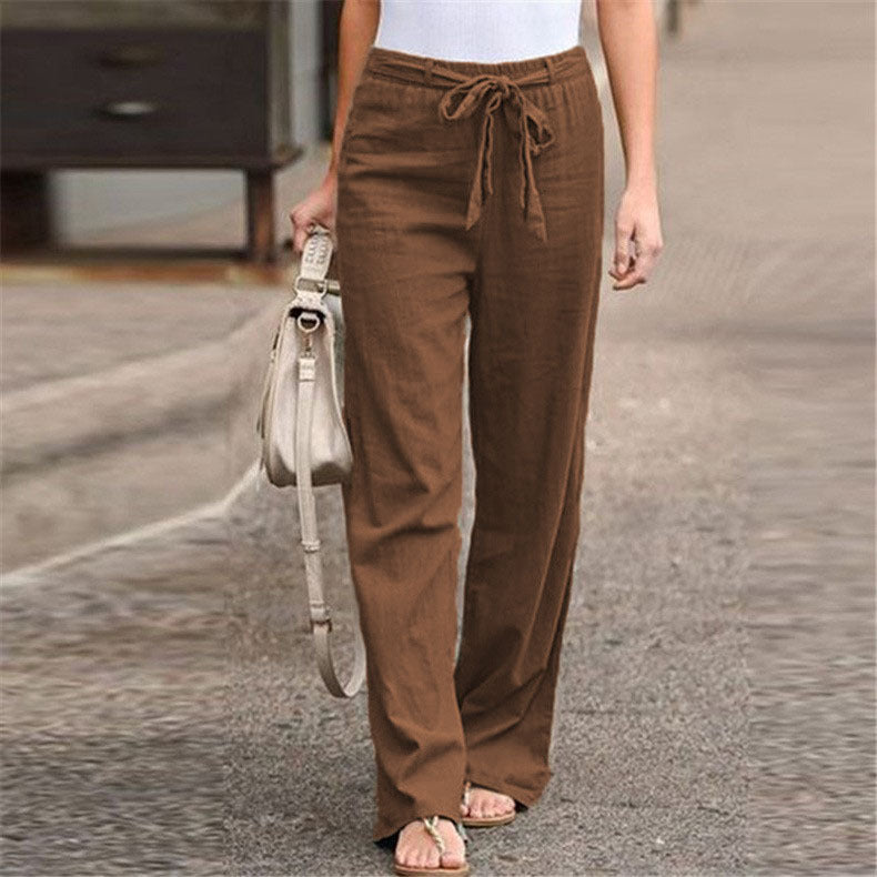 Damen gemütliche Leinenhose mit verstellbarem Bund WW