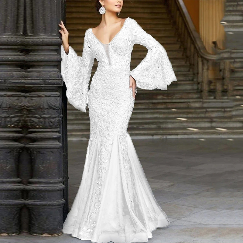 WW | Spitzenbesticktes schwarzes Meerjungfrau Kleid Slim für den Abend