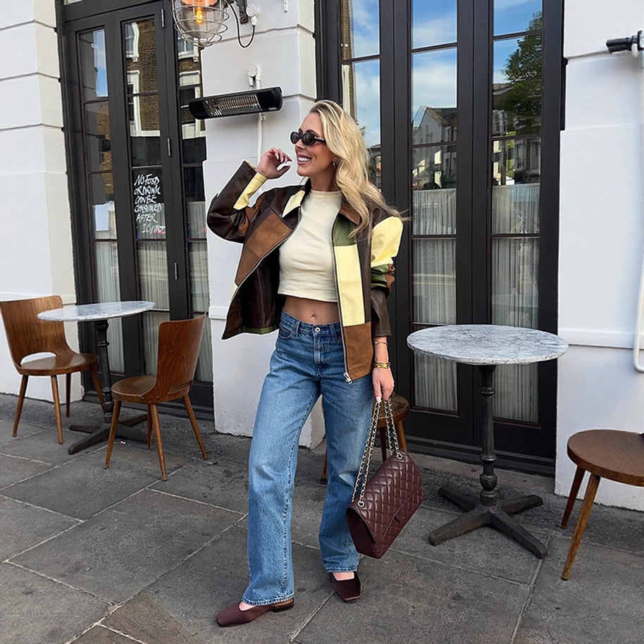 Damen Statement-Lederjacke im Patchwork-Design WW