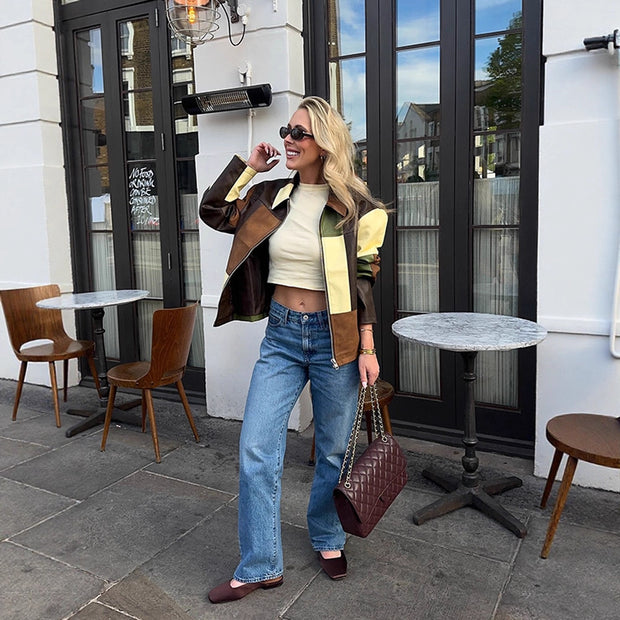 Damen Statement-Lederjacke im Patchwork-Design WW