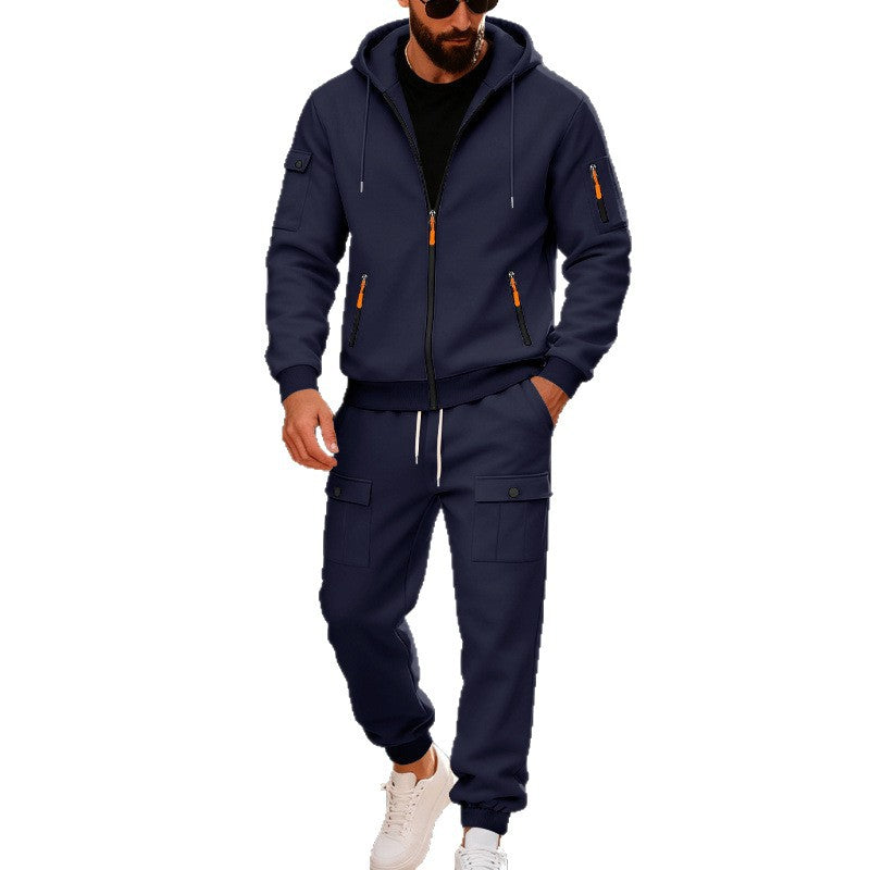 Herren stylisches Zweiteiliges Jogginganzug mit Kapuze und praktischen Taschen WW