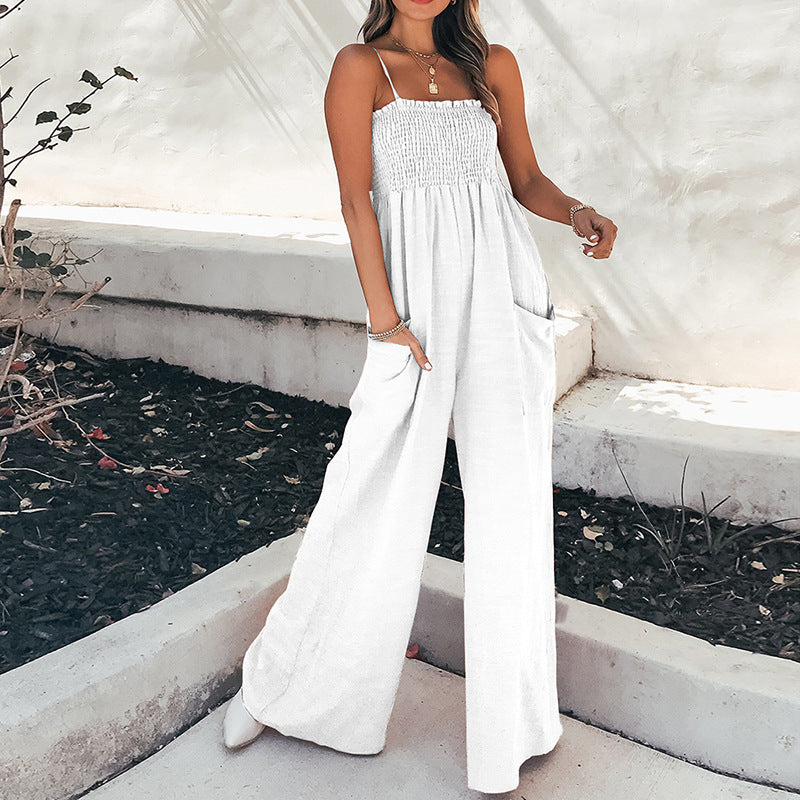Damen Jumpsuit mit weitem Bein und elastischem Oberteil W&W Mode