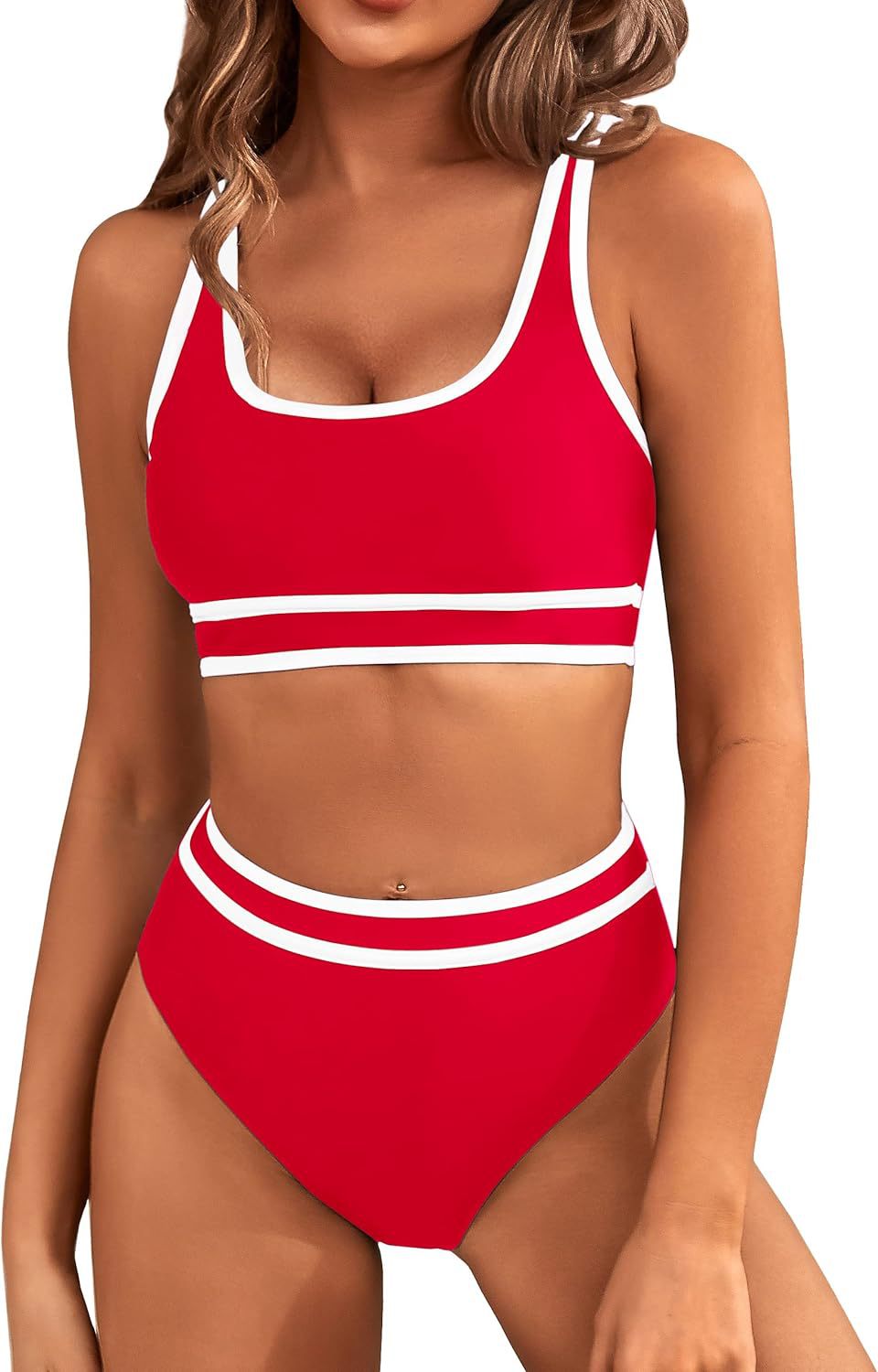 Damen Sportliches Bikini-Set mit breiten Trägern und hohem Schnitt WW