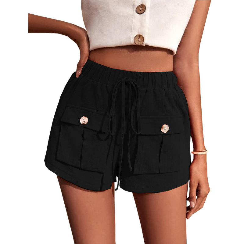 Damen bequeme Cargo-Shorts mit elastischem Bund und praktischen Klappentaschen WW