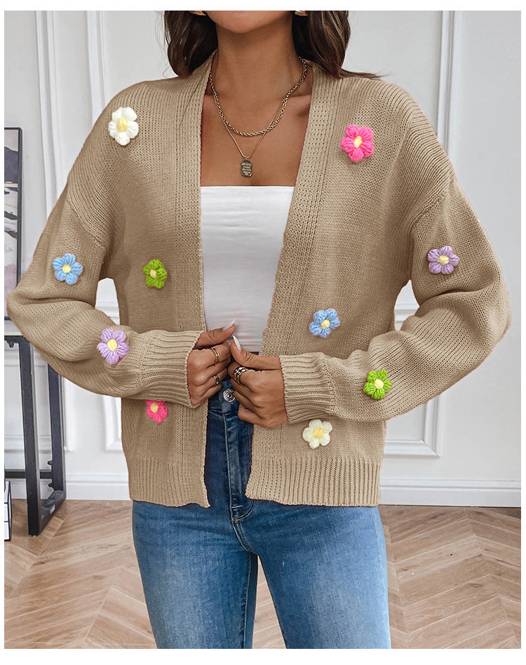 WW | Handgehäkelter floral gestrickter Cardigan