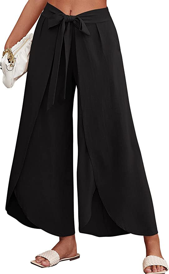 Damen Weite Sommerhose aus leichtem, atmungsaktivem Stoff mit Bindegürtel WW
