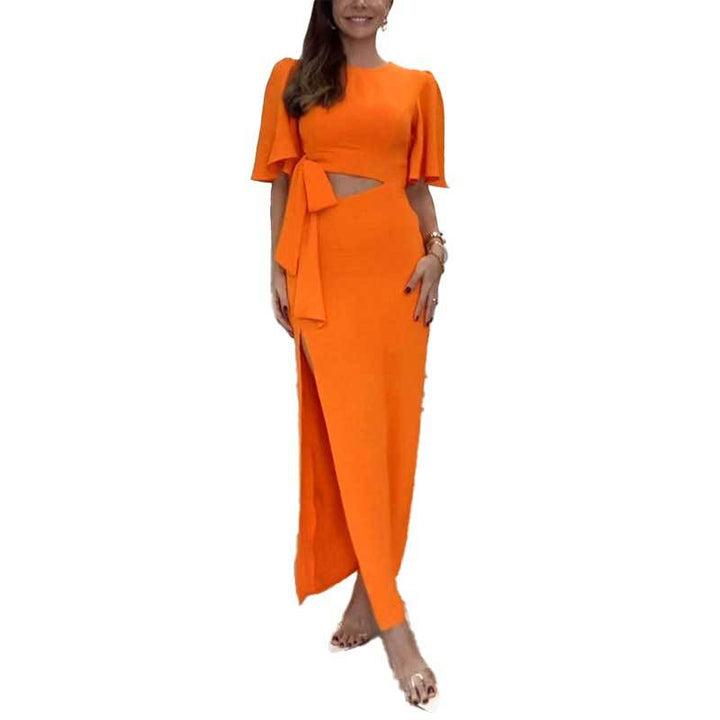 Damen Maxikleid mit elegantem Schlitz und fließendem Oberteil W&W Mode