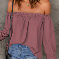 Damen schickes Off-Shoulder Oberteil mit Rüschendetails und elastischen Bündchen WW