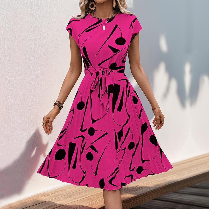 Damen Midikleid mit angesagtem geometrischem Mustermix und taillierbarem Gürtel W&W Mode